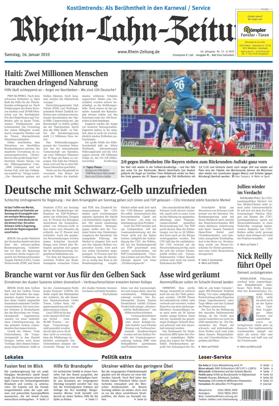 Rhein-Lahn-Zeitung vom Samstag, 16.01.2010