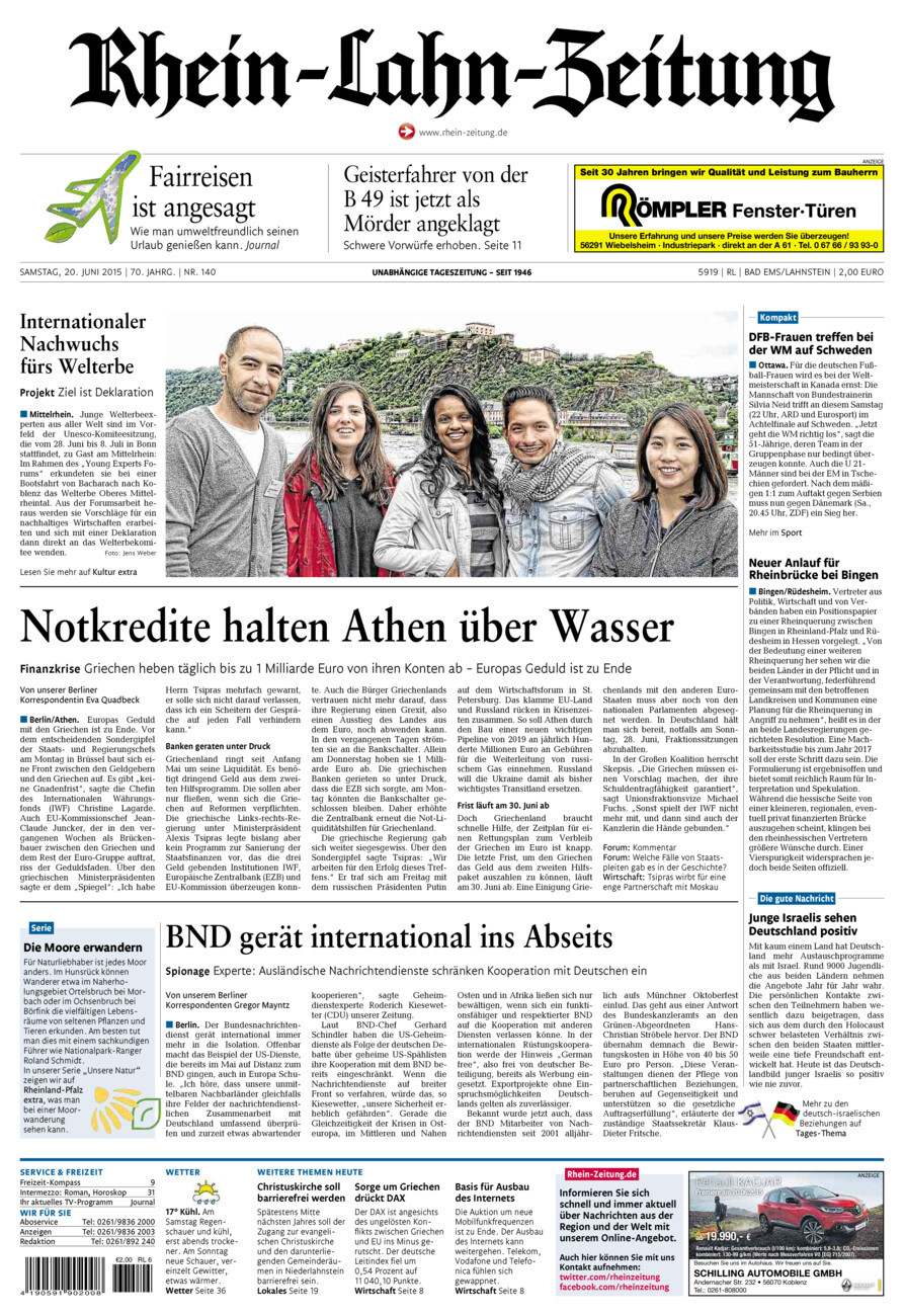 Rhein-Lahn-Zeitung vom Samstag, 20.06.2015