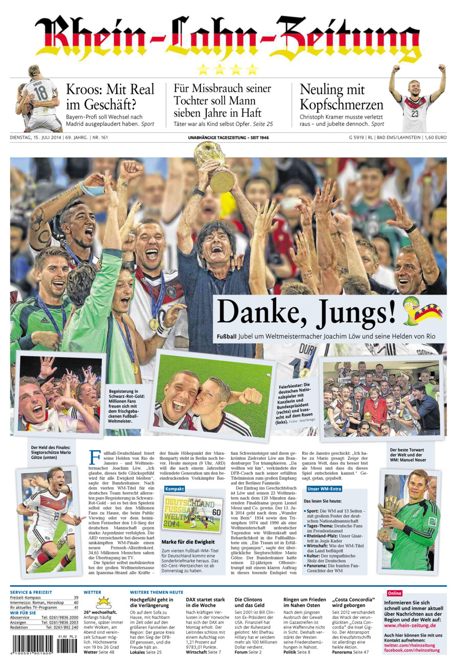 Rhein-Lahn-Zeitung vom Dienstag, 15.07.2014
