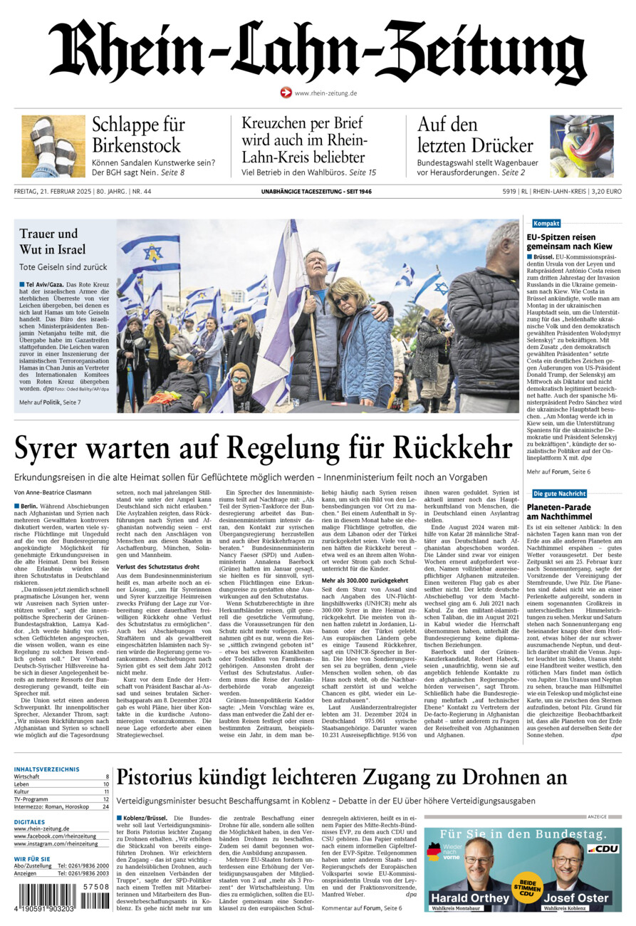 Rhein-Lahn-Zeitung vom Freitag, 21.02.2025