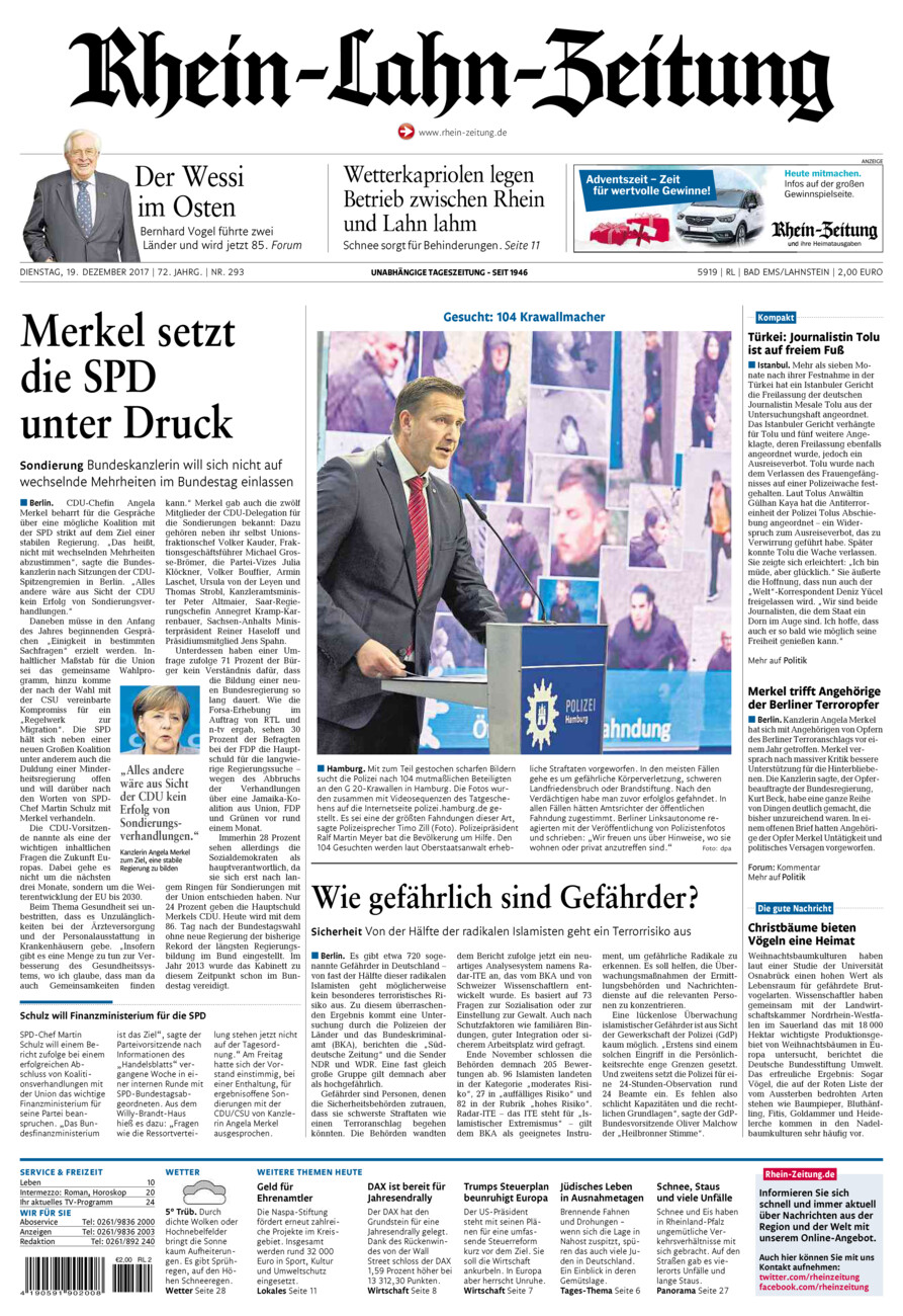 Rhein-Lahn-Zeitung vom Dienstag, 19.12.2017