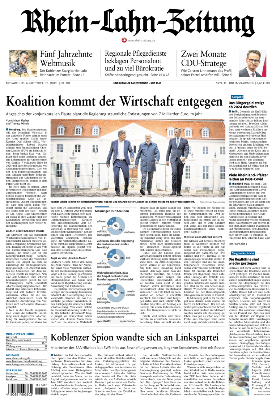 Rhein-Lahn-Zeitung vom Mittwoch, 30.08.2023
