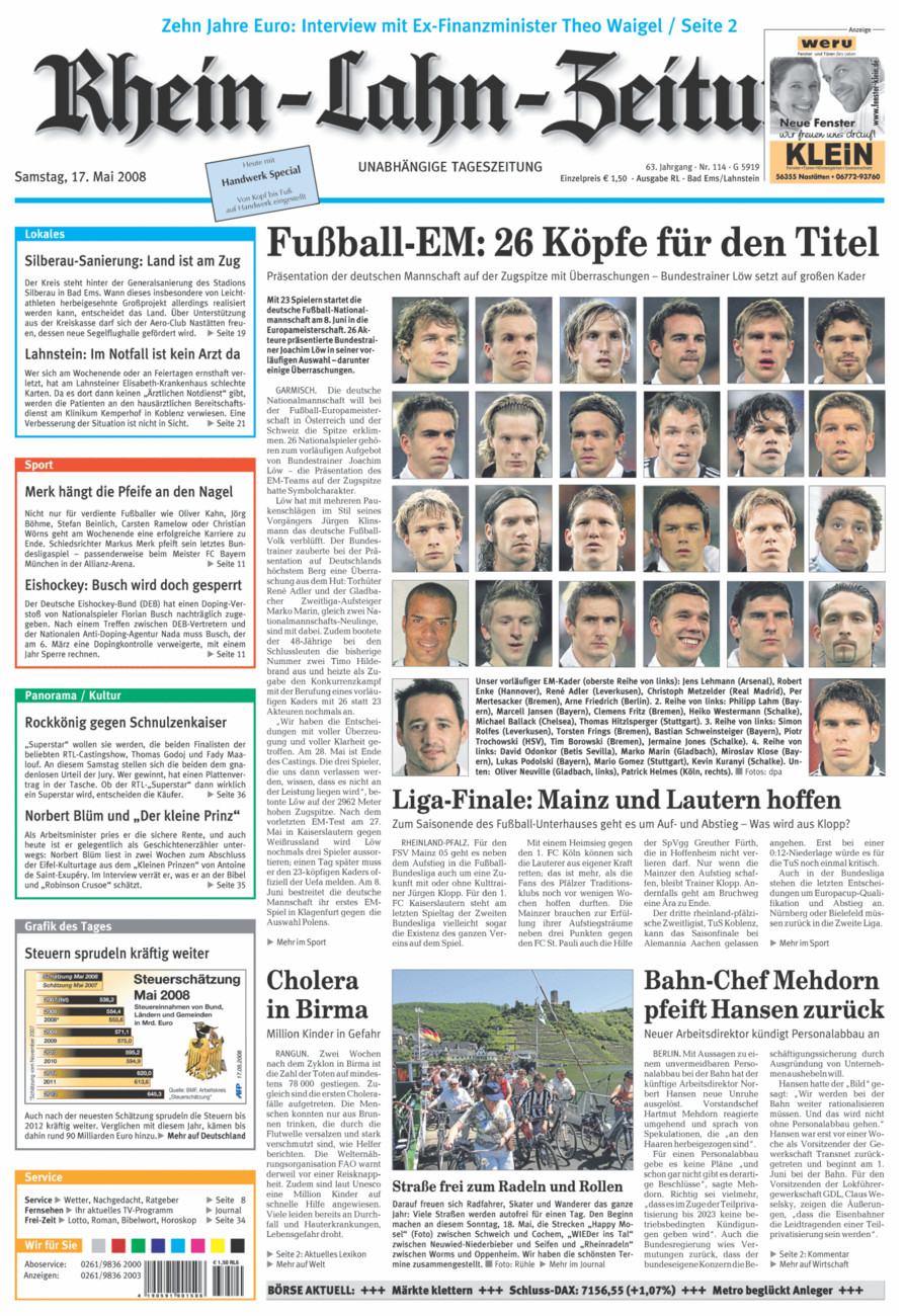 Rhein-Lahn-Zeitung vom Samstag, 17.05.2008