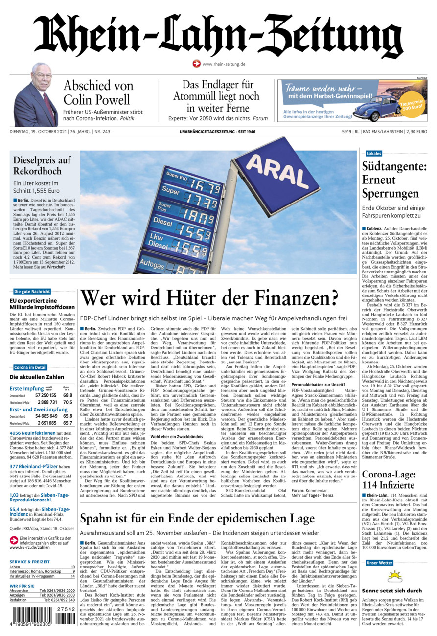 Rhein-Lahn-Zeitung vom Dienstag, 19.10.2021