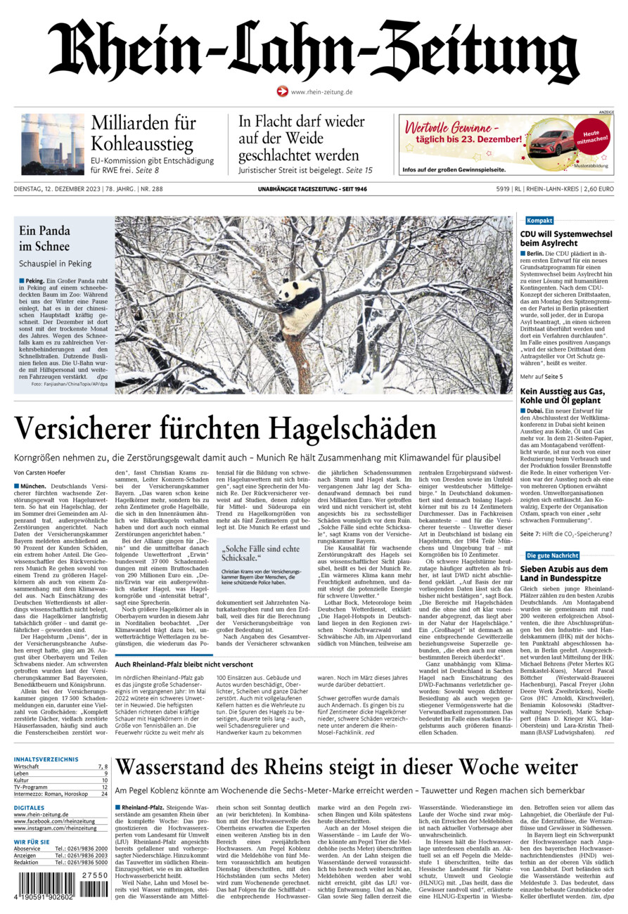 Rhein-Lahn-Zeitung vom Dienstag, 12.12.2023