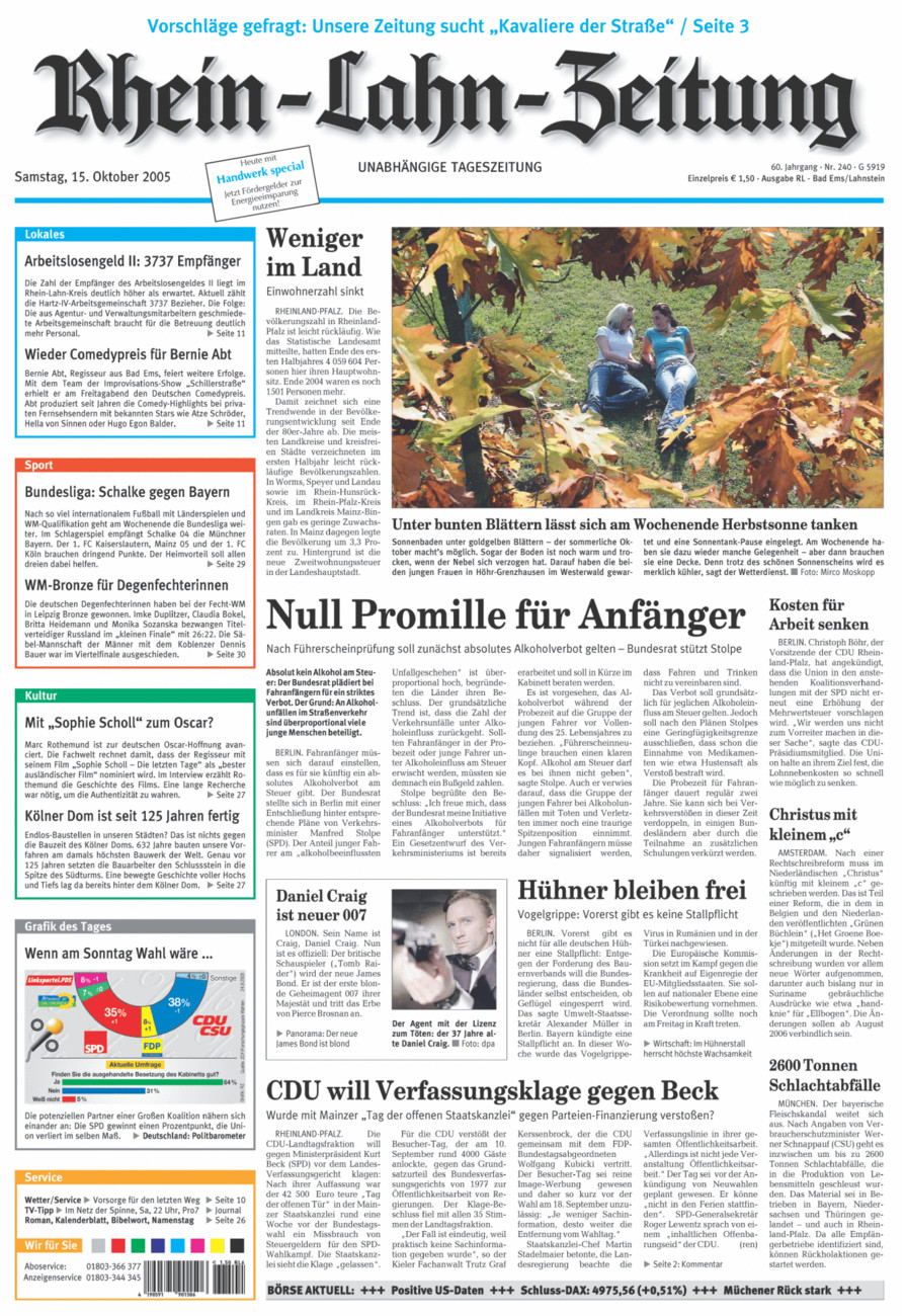 Rhein-Lahn-Zeitung vom Samstag, 15.10.2005