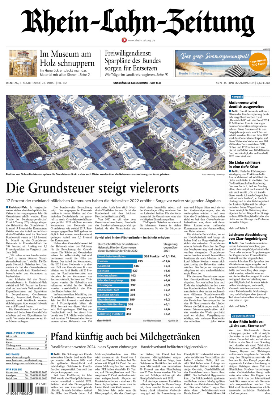 Rhein-Lahn-Zeitung vom Dienstag, 08.08.2023