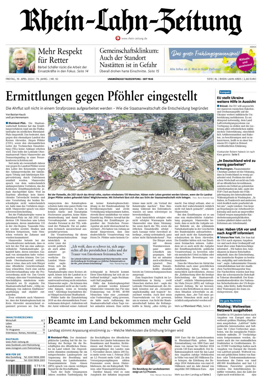 Rhein-Lahn-Zeitung vom Freitag, 19.04.2024