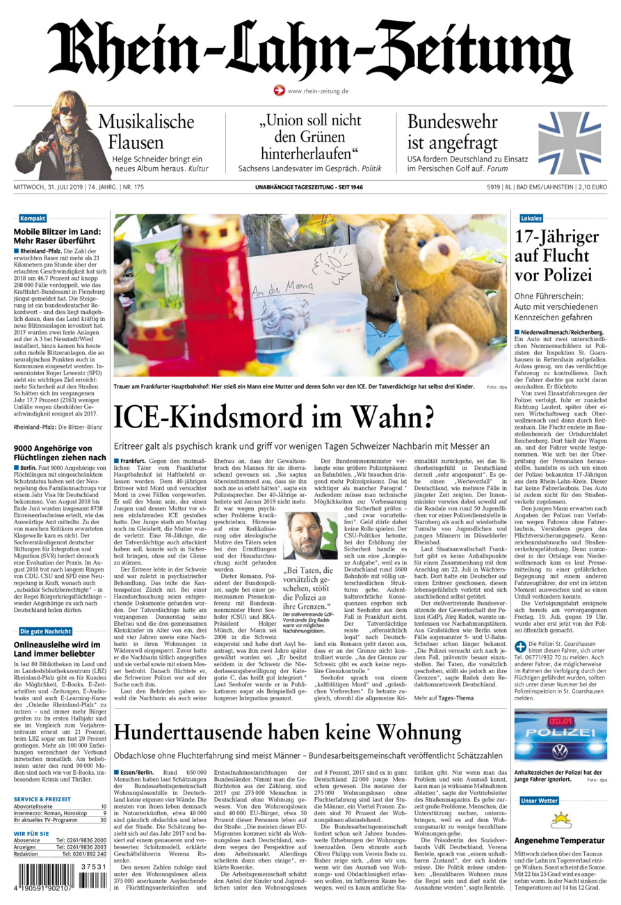 Rhein-Lahn-Zeitung vom Mittwoch, 31.07.2019