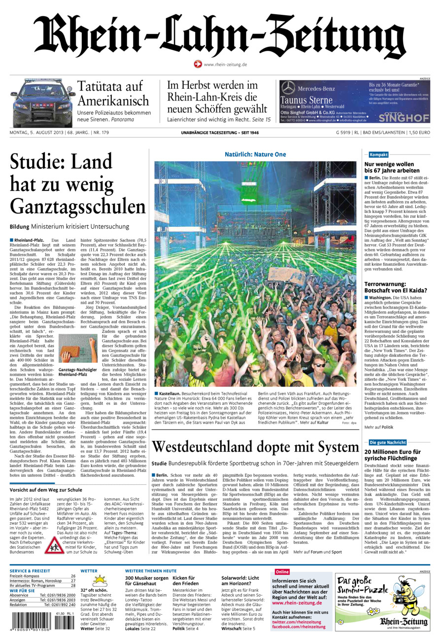 Rhein-Lahn-Zeitung vom Montag, 05.08.2013