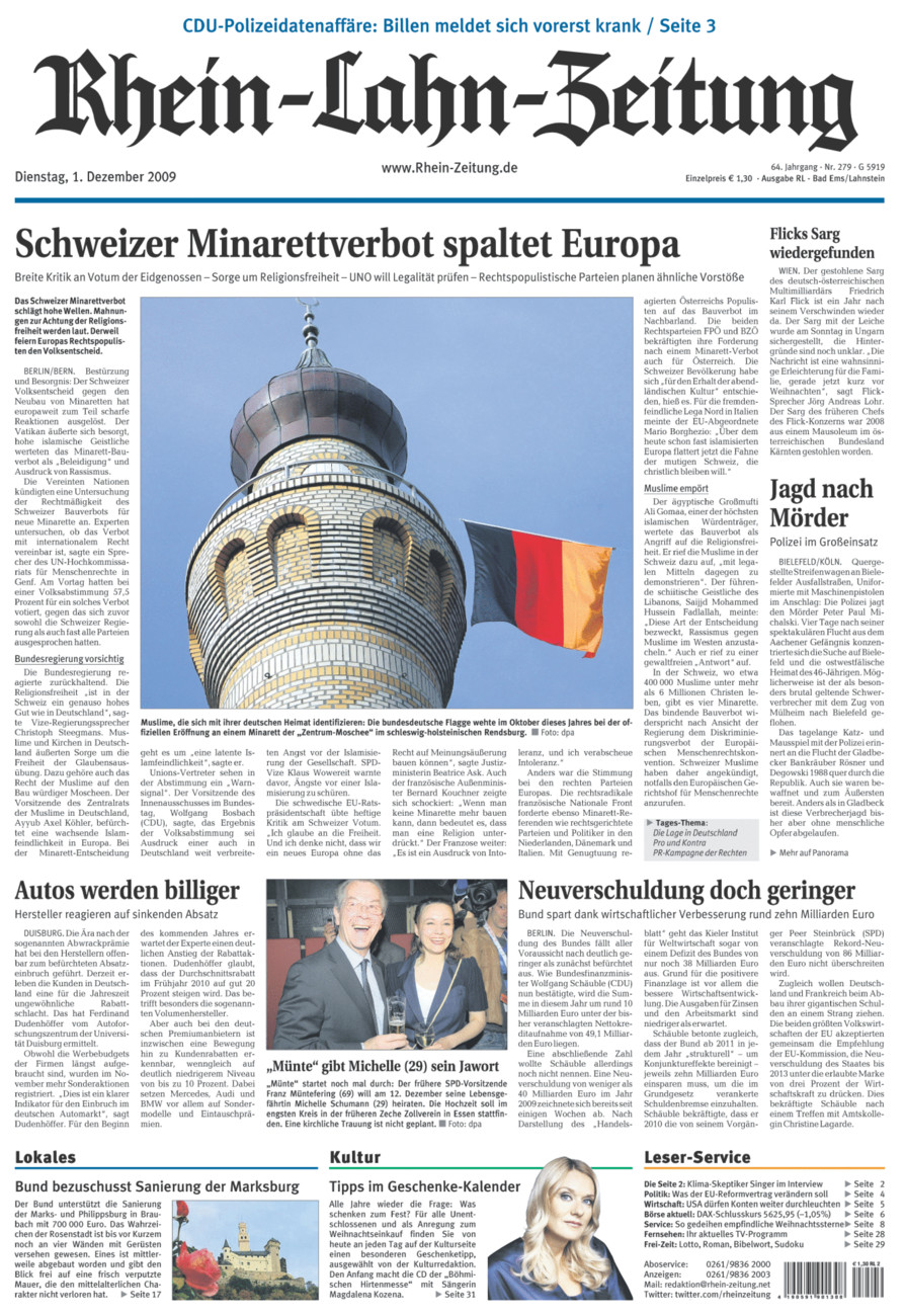 Rhein-Lahn-Zeitung vom Dienstag, 01.12.2009