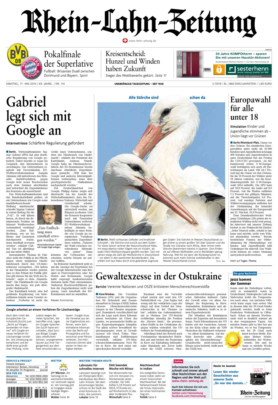 Rhein-Lahn-Zeitung vom Samstag, 17.05.2014