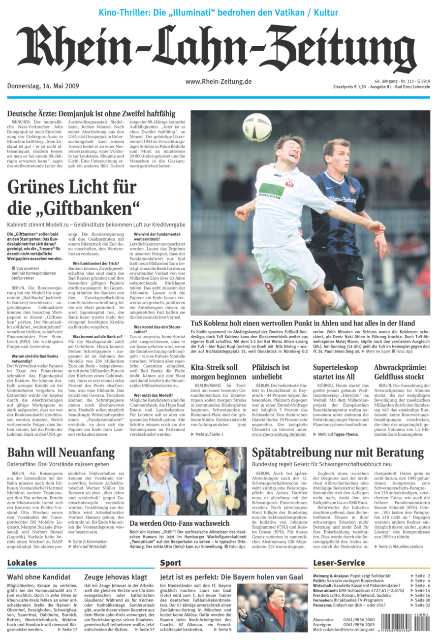Rhein-Lahn-Zeitung vom Donnerstag, 14.05.2009