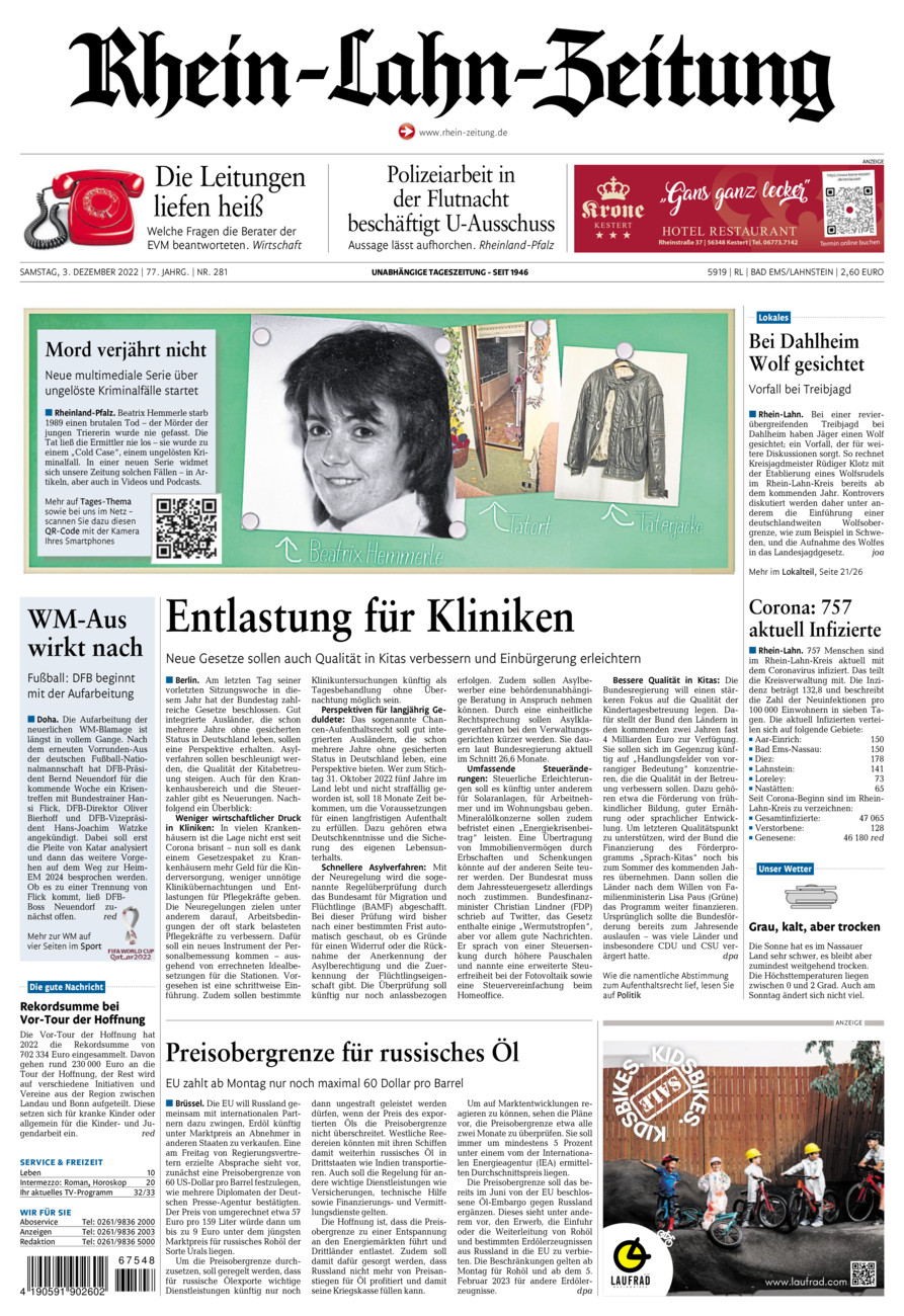 Rhein-Lahn-Zeitung vom Samstag, 03.12.2022