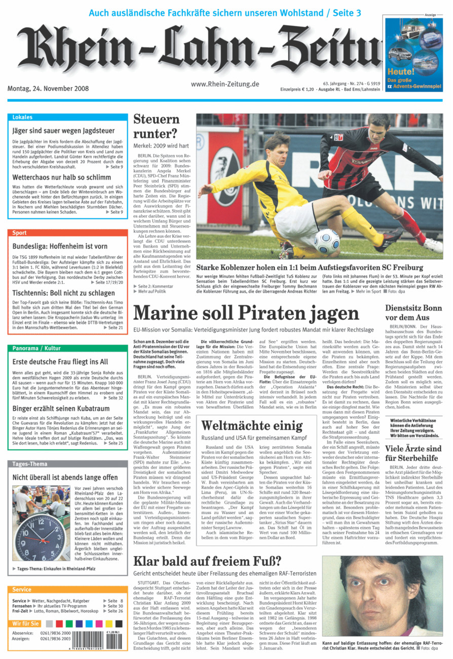 Rhein-Lahn-Zeitung vom Montag, 24.11.2008