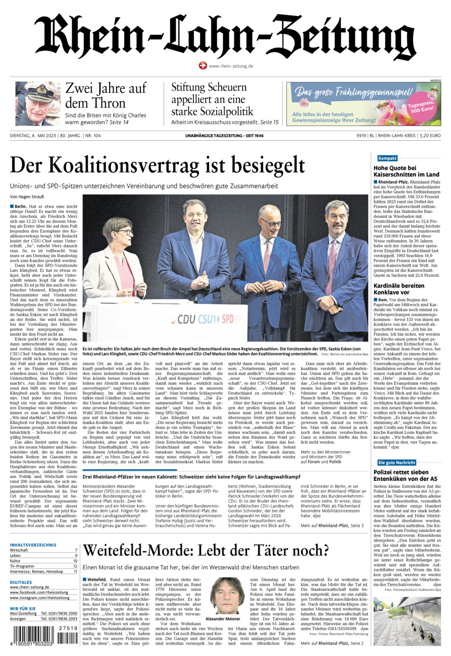 Rhein-Lahn-Zeitung vom Dienstag, 06.05.2025