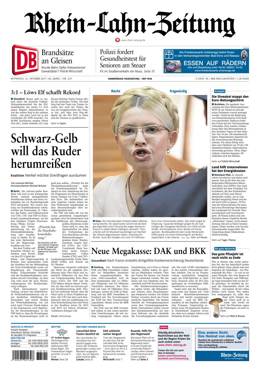 Rhein-Lahn-Zeitung vom Mittwoch, 12.10.2011