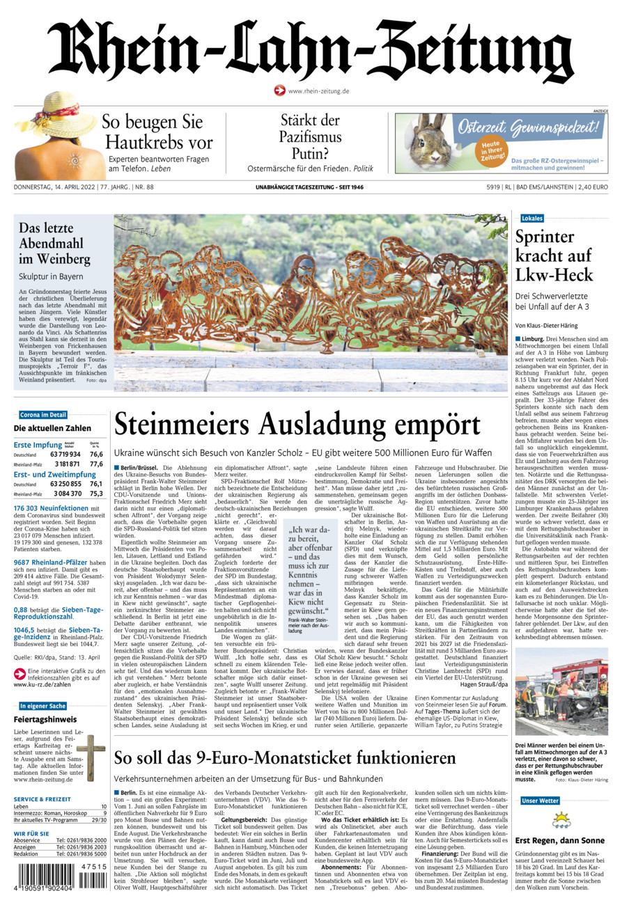Rhein-Lahn-Zeitung vom Donnerstag, 14.04.2022