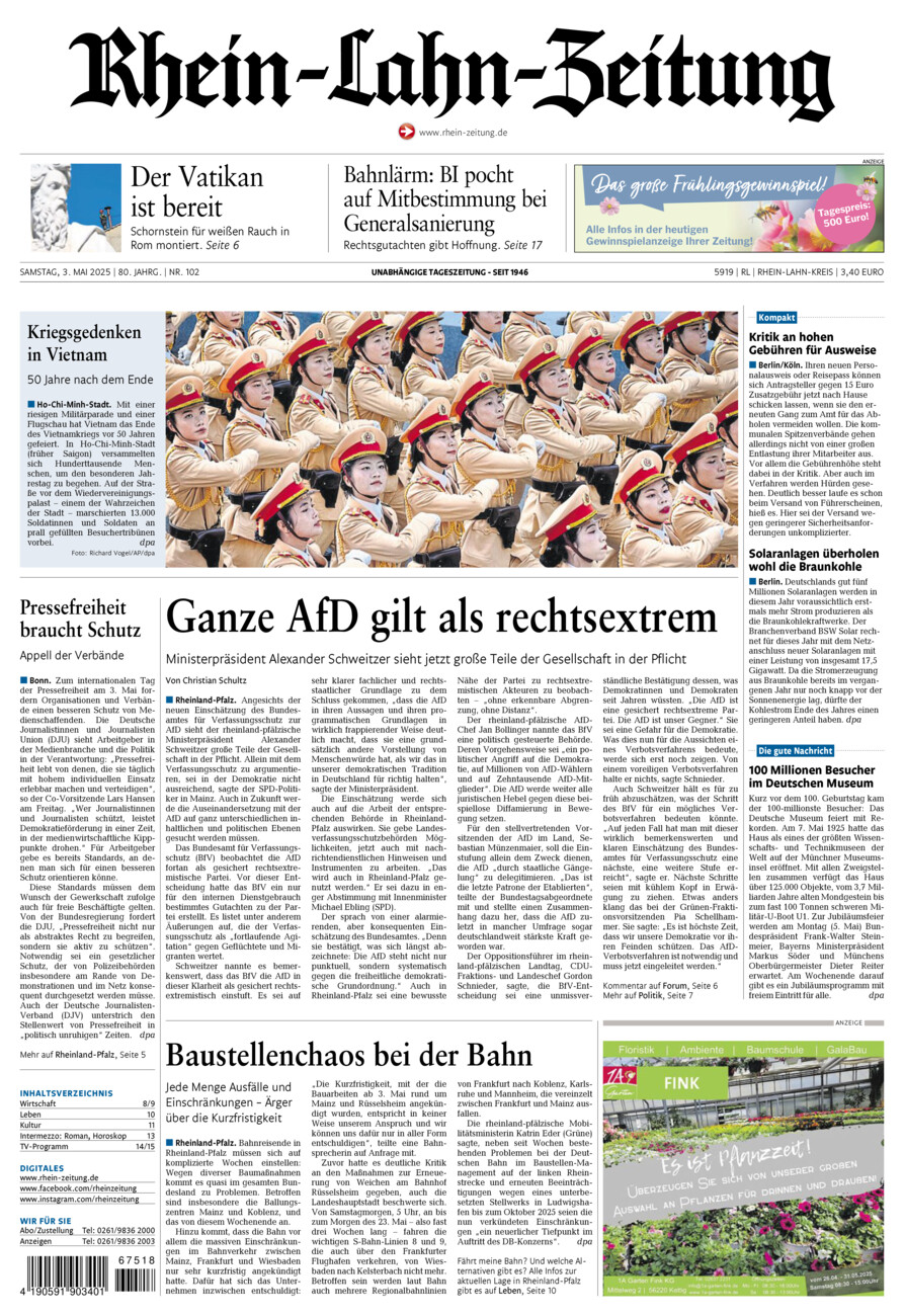 Rhein-Lahn-Zeitung vom Samstag, 03.05.2025