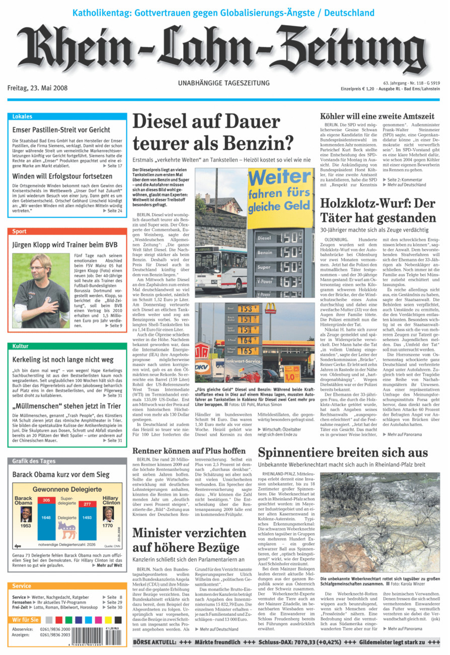 Rhein-Lahn-Zeitung vom Freitag, 23.05.2008