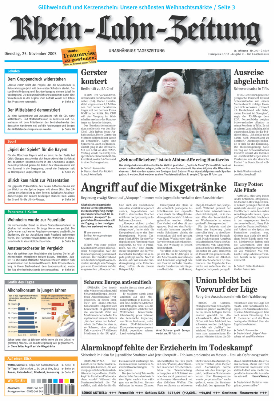 Rhein-Lahn-Zeitung vom Dienstag, 25.11.2003
