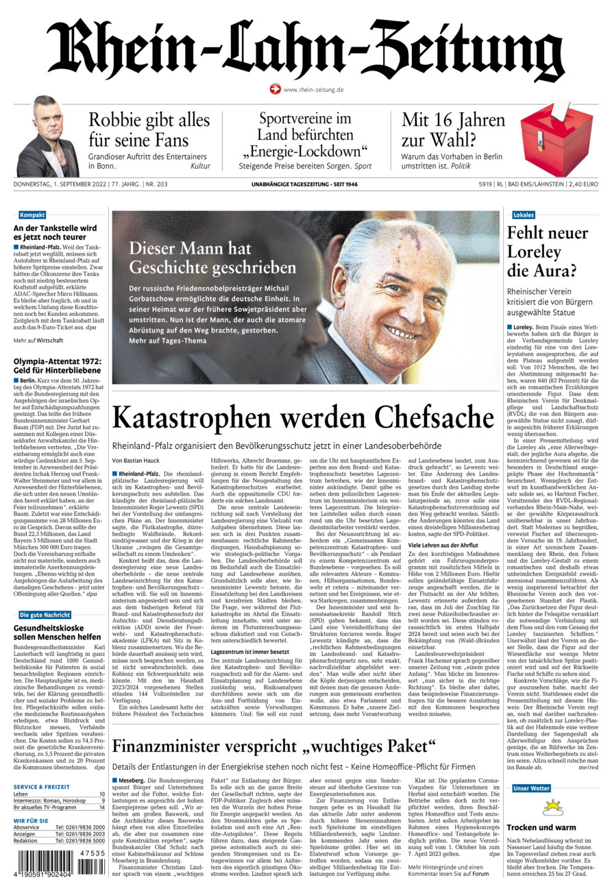 Rhein-Lahn-Zeitung vom Donnerstag, 01.09.2022