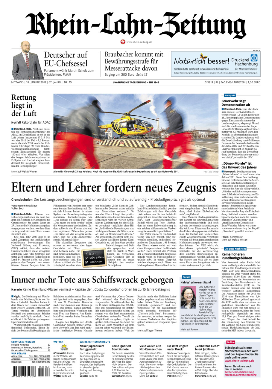 Rhein-Lahn-Zeitung vom Mittwoch, 18.01.2012