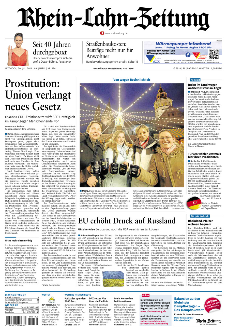 Rhein-Lahn-Zeitung vom Mittwoch, 30.07.2014