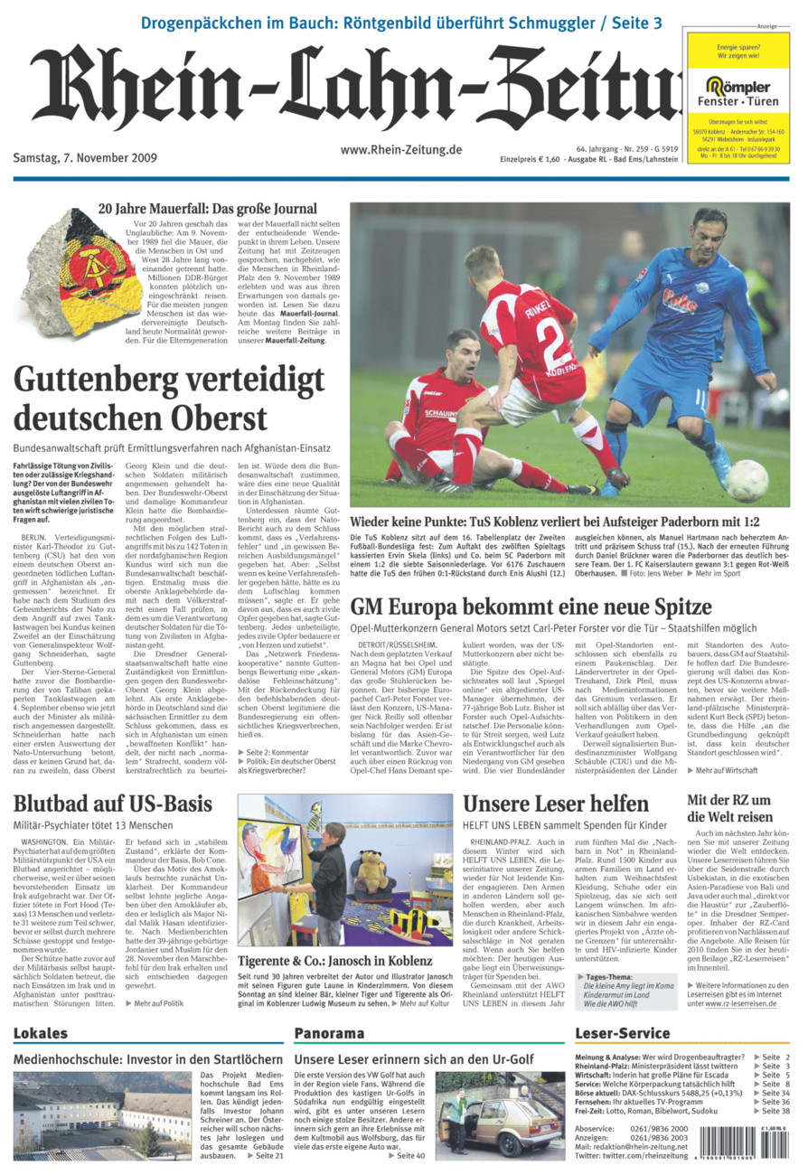Rhein-Lahn-Zeitung vom Samstag, 07.11.2009