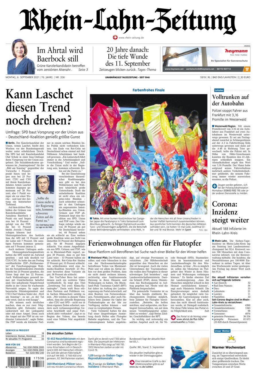 Rhein-Lahn-Zeitung vom Montag, 06.09.2021