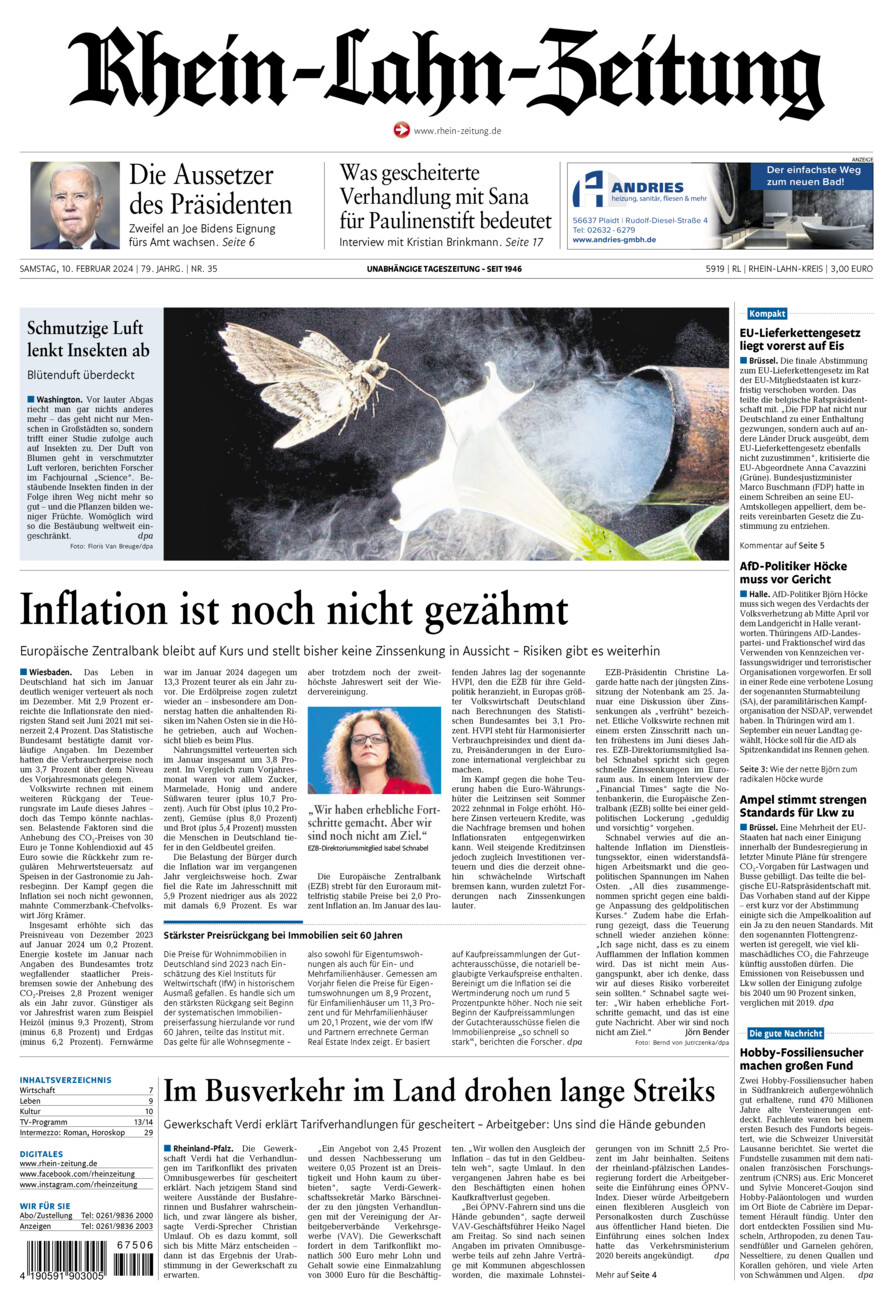 Rhein-Lahn-Zeitung vom Samstag, 10.02.2024