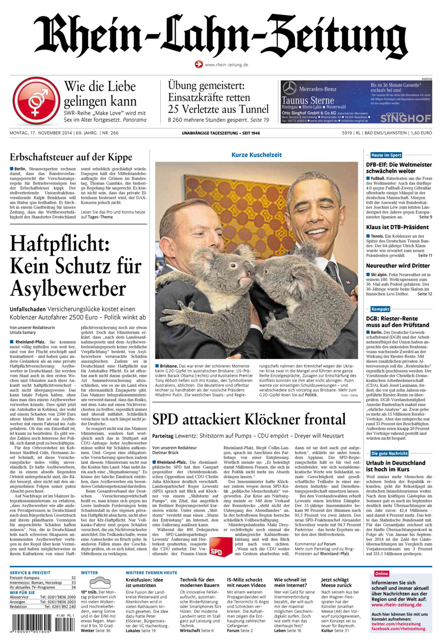 Rhein-Lahn-Zeitung vom Montag, 17.11.2014