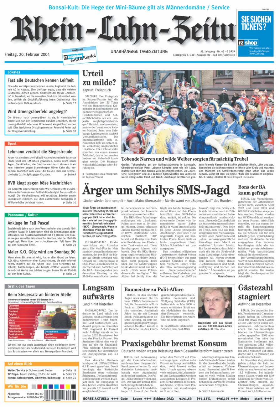 Rhein-Lahn-Zeitung vom Freitag, 20.02.2004