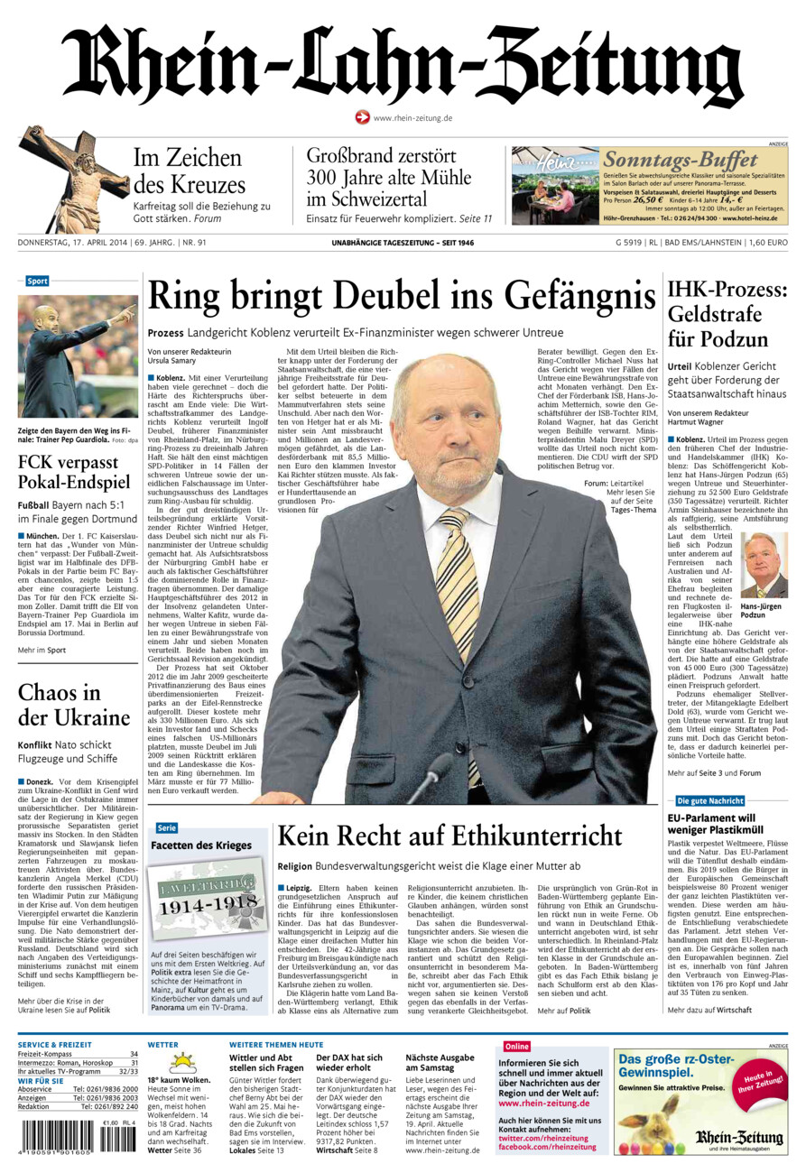 Rhein-Lahn-Zeitung vom Donnerstag, 17.04.2014