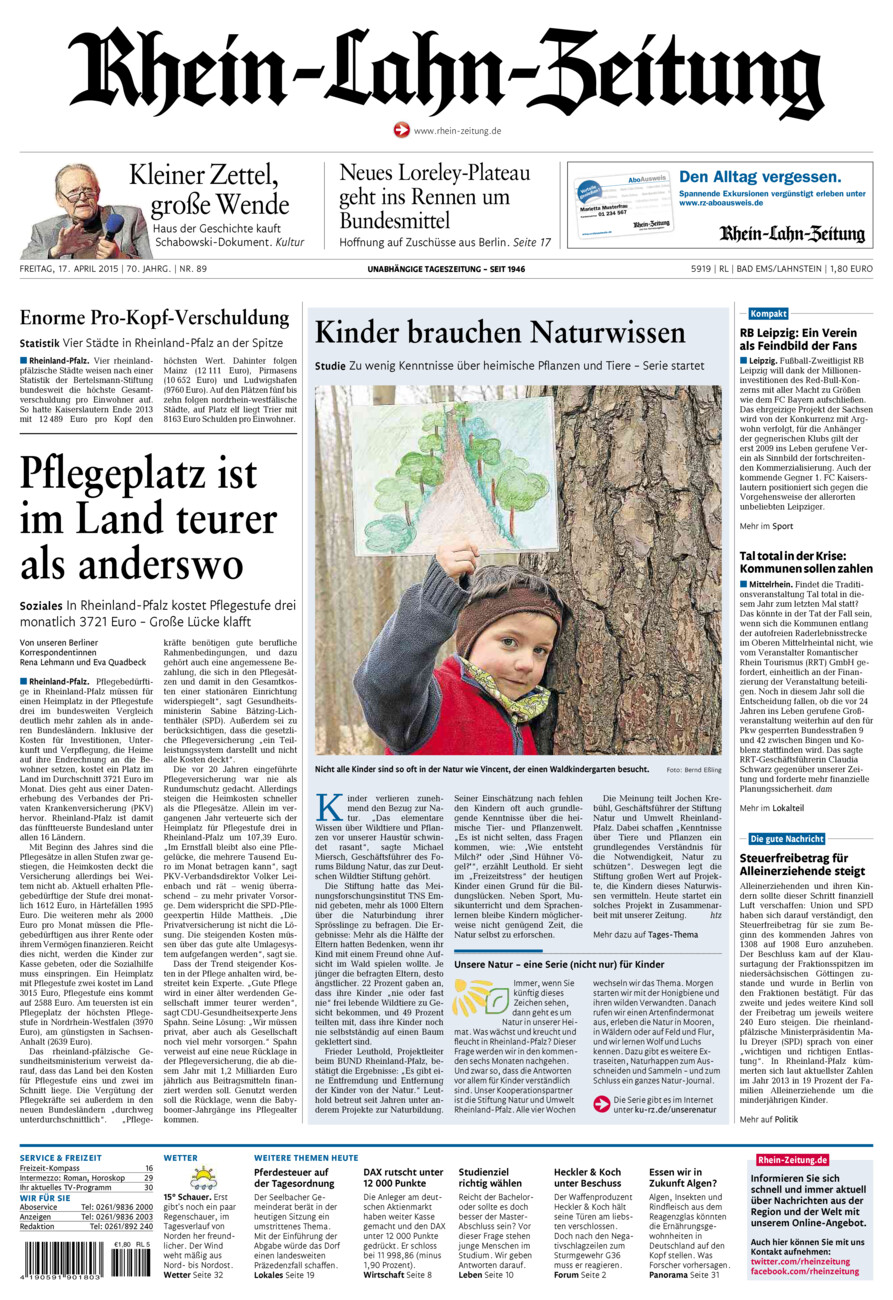Rhein-Lahn-Zeitung vom Freitag, 17.04.2015