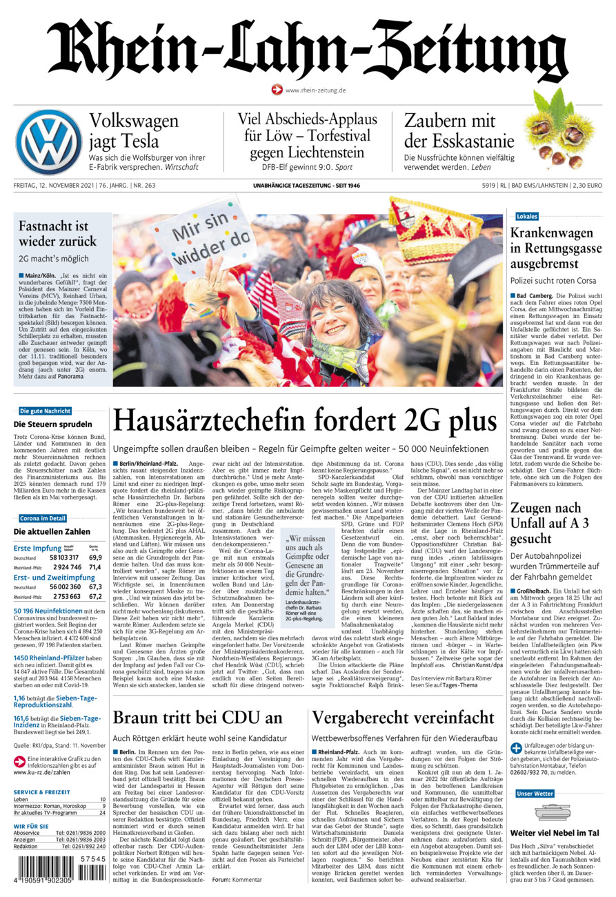 Rhein-Lahn-Zeitung vom Freitag, 12.11.2021