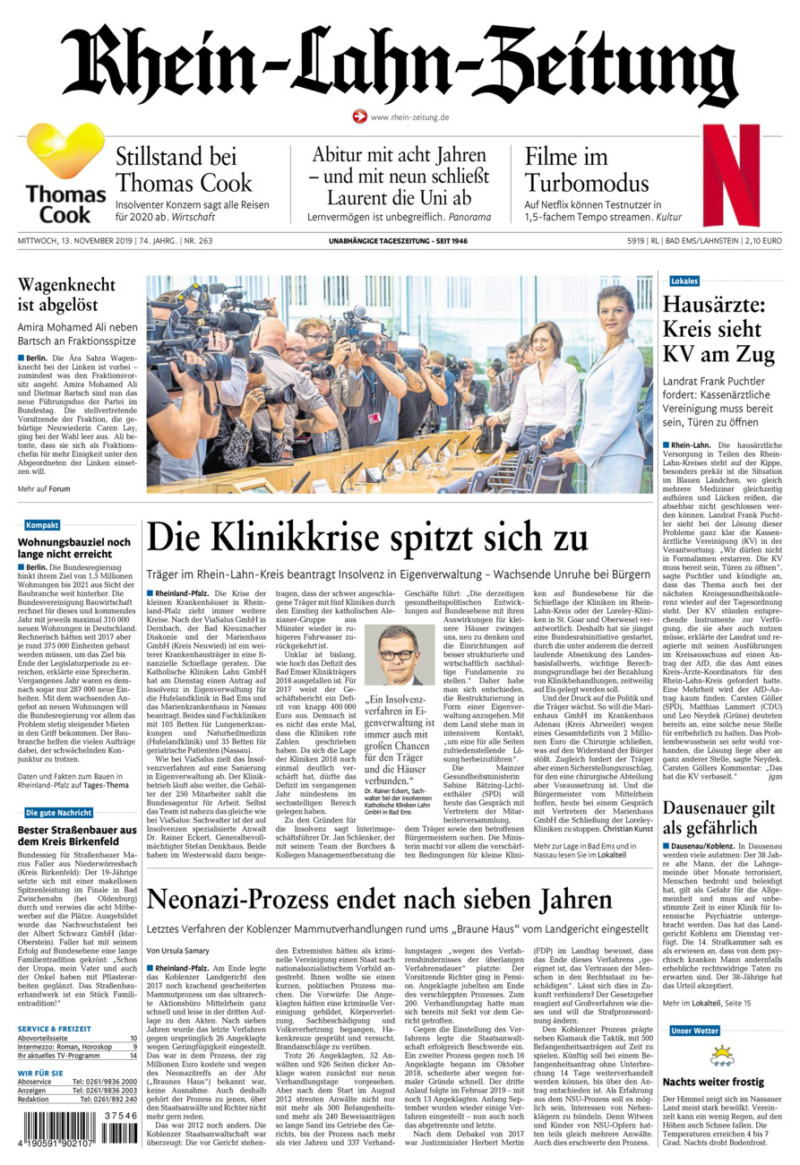 Rhein-Lahn-Zeitung vom Mittwoch, 13.11.2019