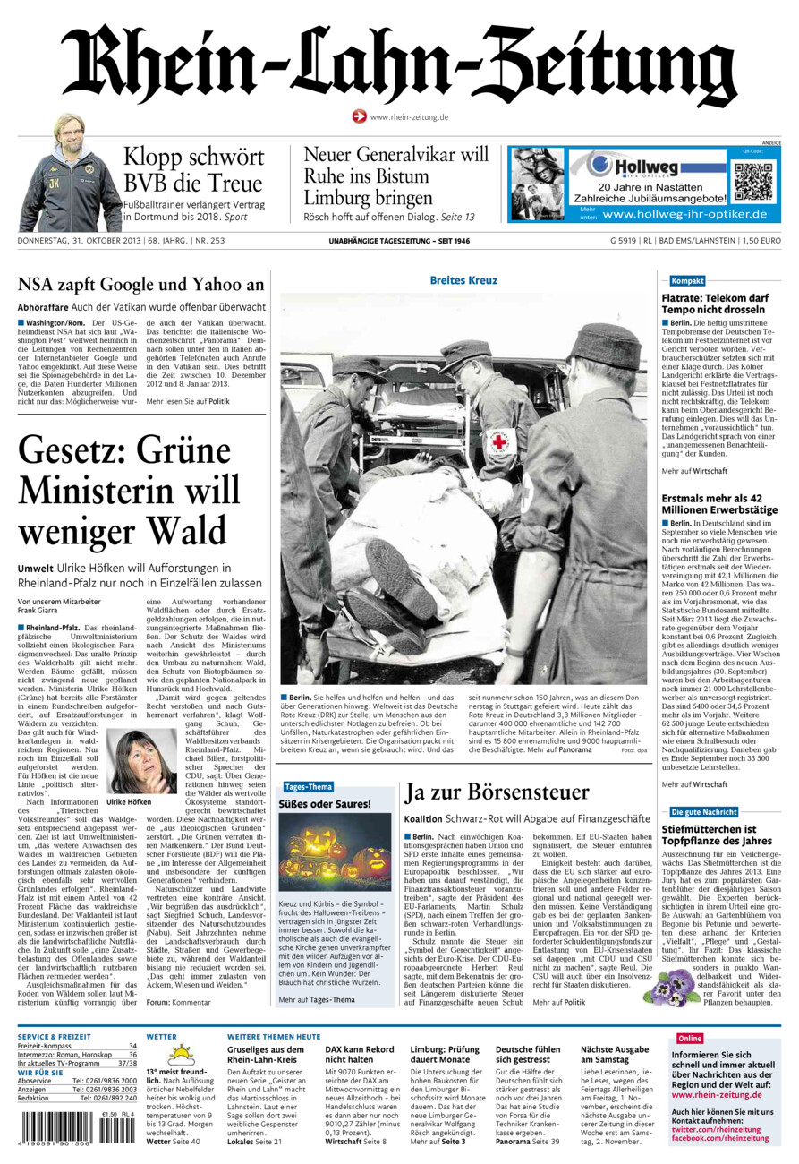 Rhein-Lahn-Zeitung vom Donnerstag, 31.10.2013