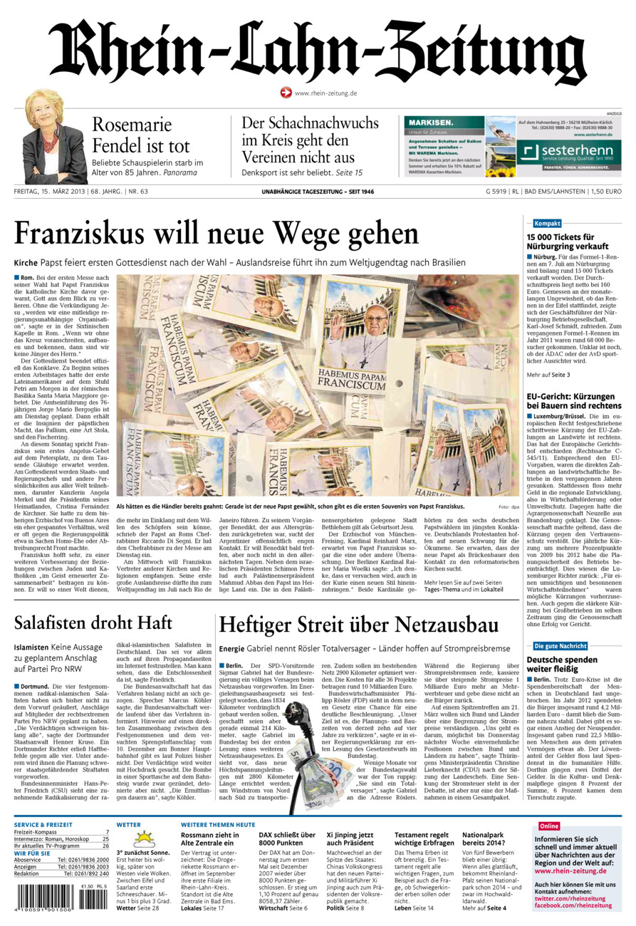 Rhein-Lahn-Zeitung vom Freitag, 15.03.2013