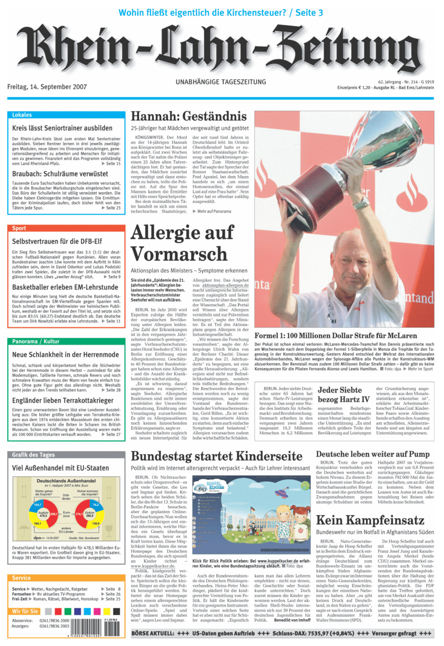 Rhein-Lahn-Zeitung vom Freitag, 14.09.2007