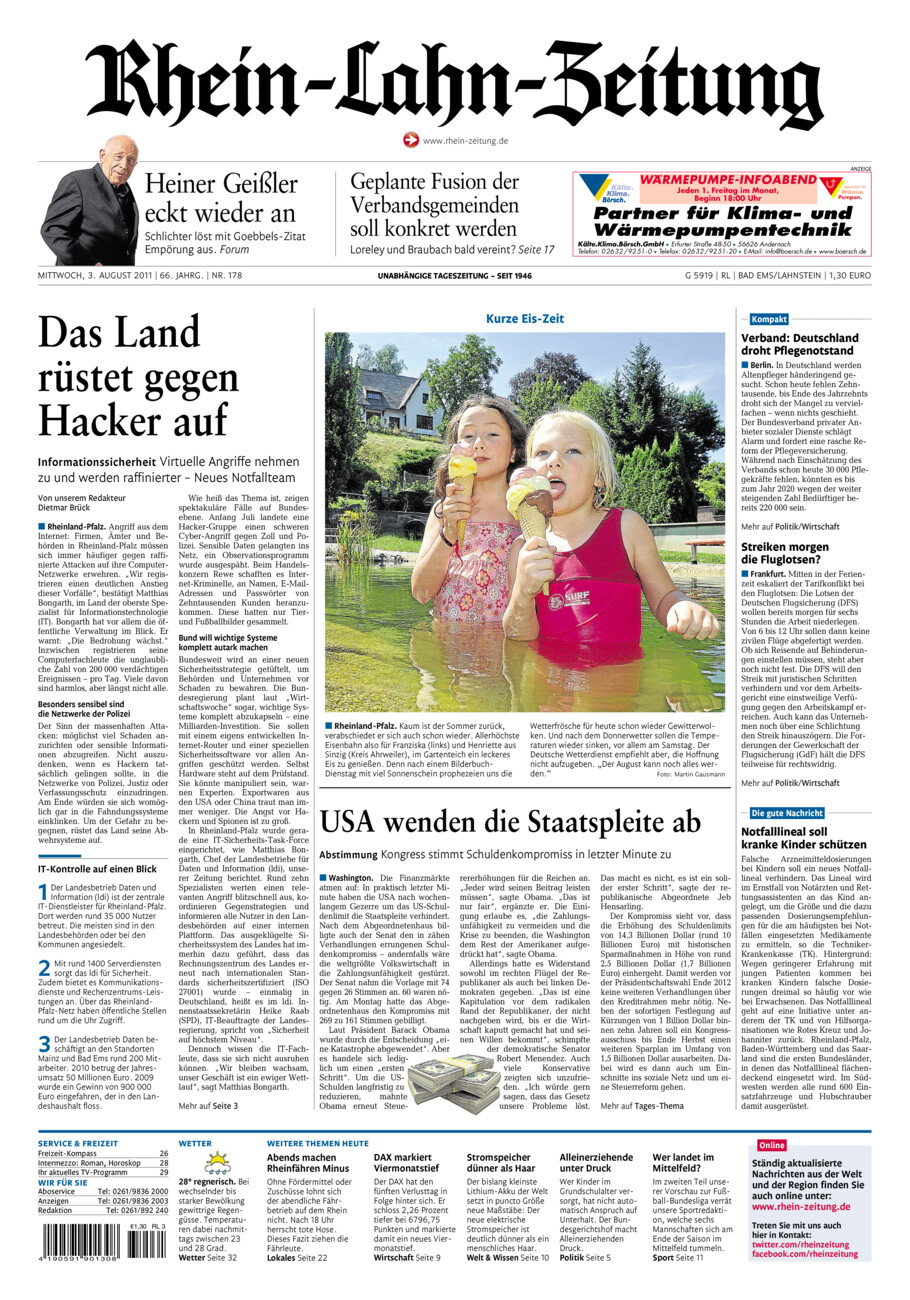 Rhein-Lahn-Zeitung vom Mittwoch, 03.08.2011