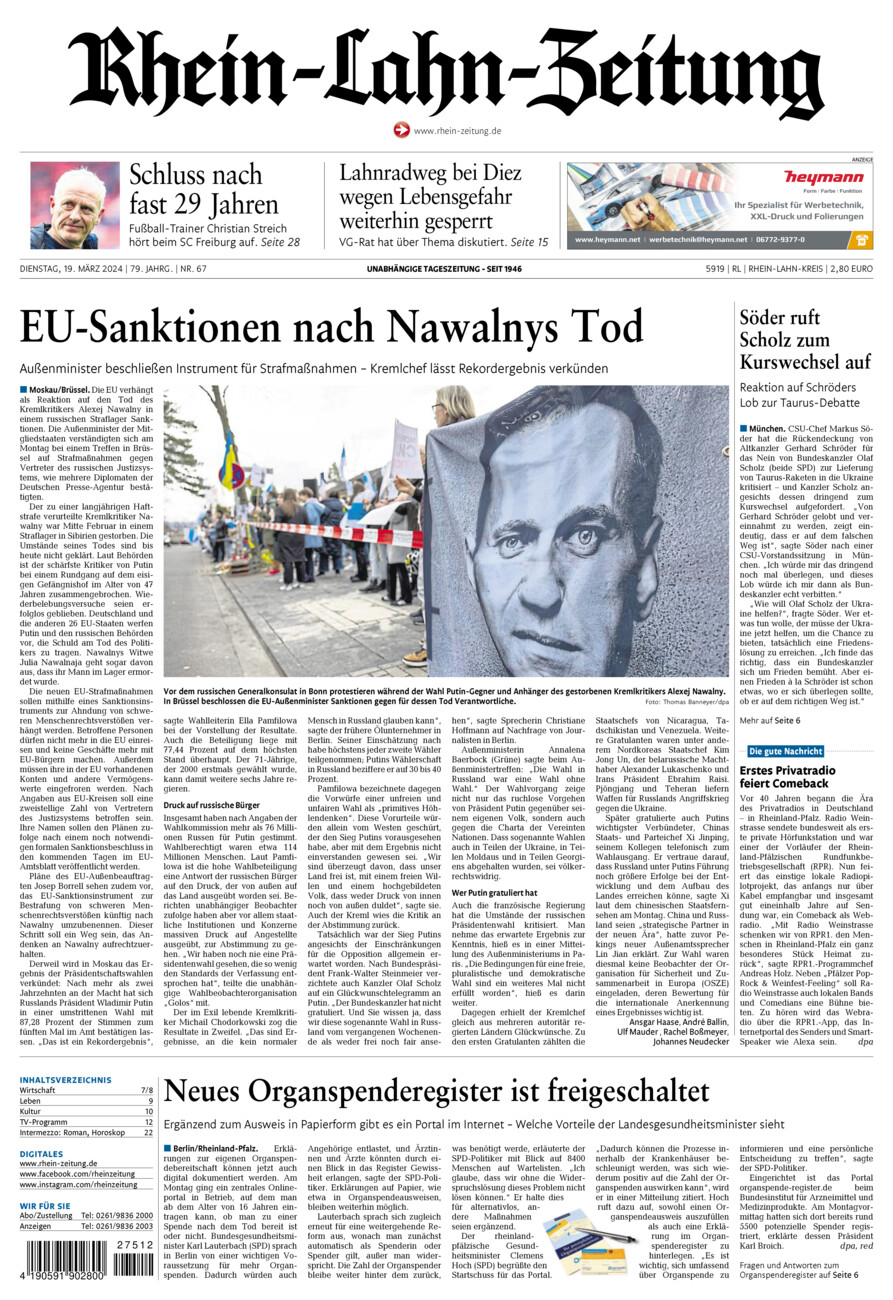 Rhein-Lahn-Zeitung vom Dienstag, 19.03.2024