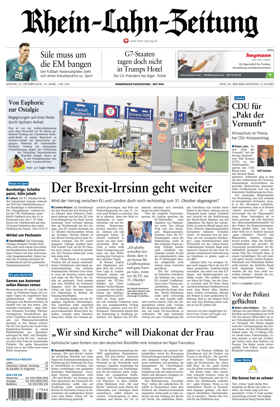 Rhein-Lahn-Zeitung vom Montag, 21.10.2019