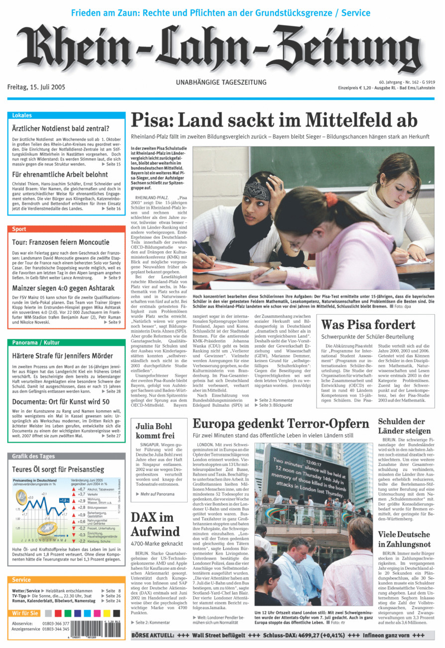 Rhein-Lahn-Zeitung vom Freitag, 15.07.2005