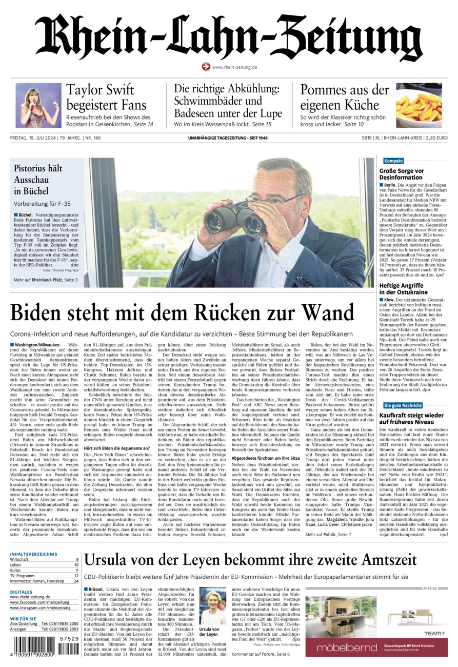 Rhein-Lahn-Zeitung vom Freitag, 19.07.2024