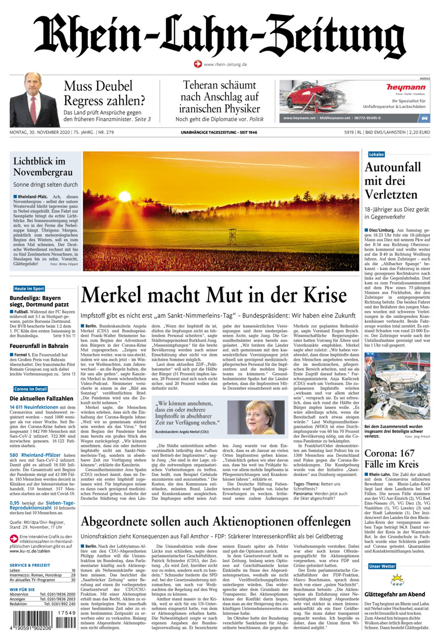 Rhein-Lahn-Zeitung vom Montag, 30.11.2020