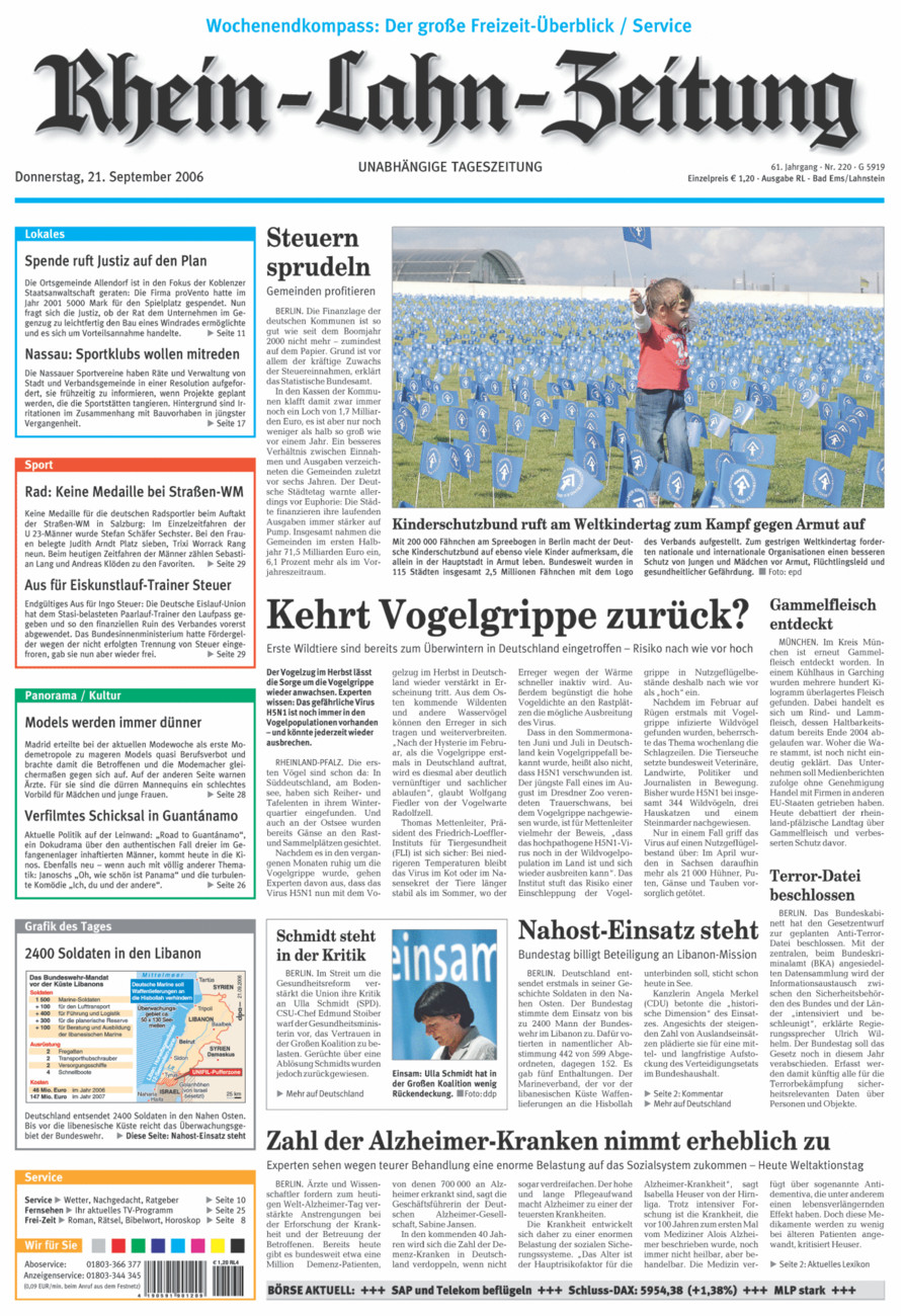 Rhein-Lahn-Zeitung vom Donnerstag, 21.09.2006