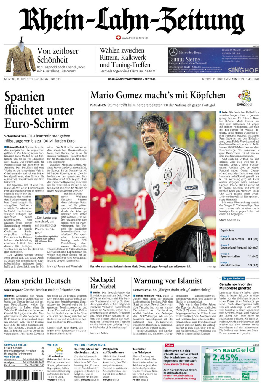 Rhein-Lahn-Zeitung vom Montag, 11.06.2012
