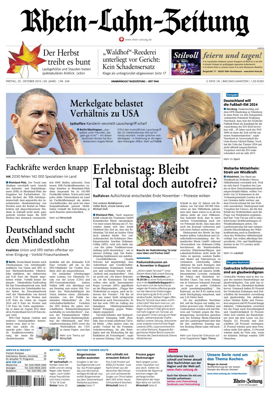 Rhein-Lahn-Zeitung vom Freitag, 25.10.2013