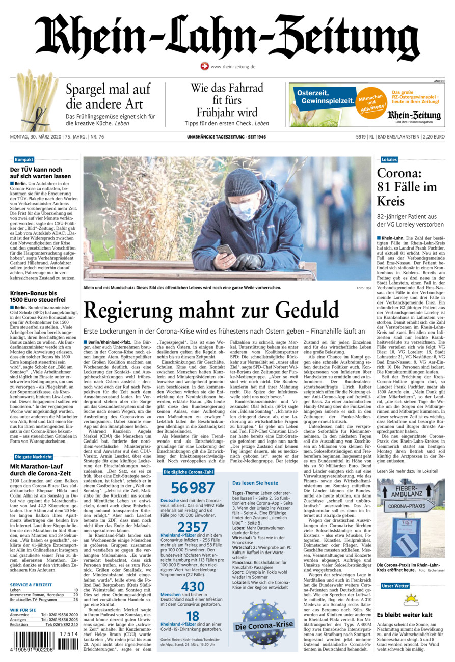 Rhein-Lahn-Zeitung vom Montag, 30.03.2020